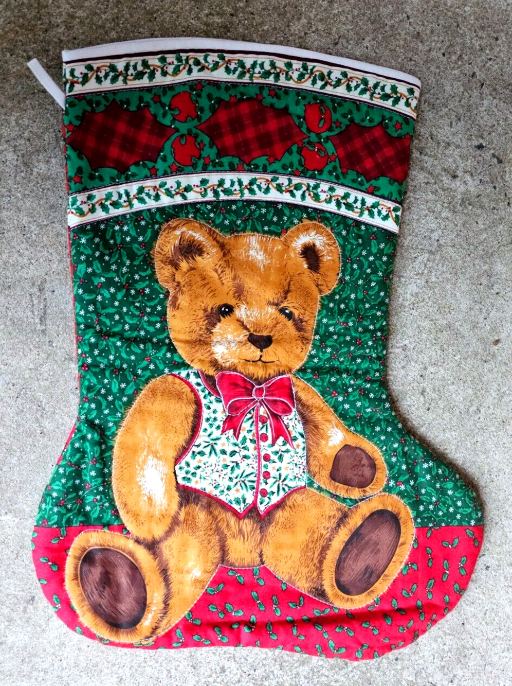 Handmade 21" Christmas Stocking Vintage Floral Teddy Bear